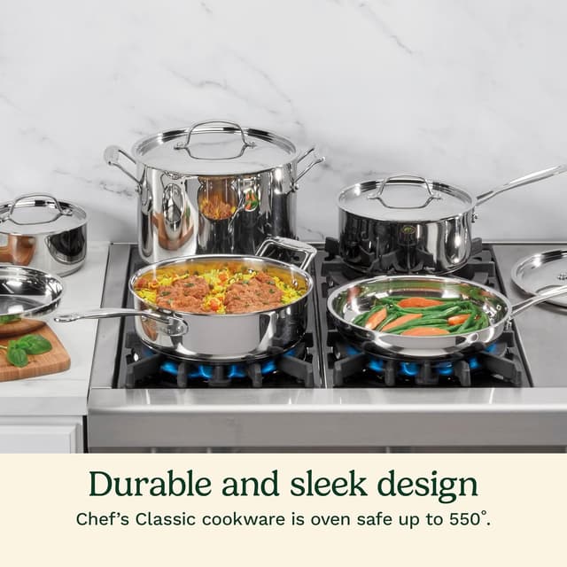 Detalle 2 de Cuisinart 7-Piece Stainless Steel Pots and Pans Set (Stainless cookware with induction-compatible aluminum core)