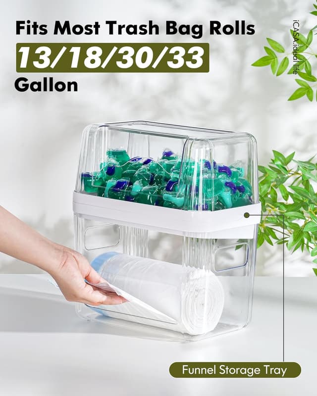 Detalle de iCASA 3-in-1 Trash Bag Dispenser & Dishwasher Pod Organizer (Clear Acrylic)