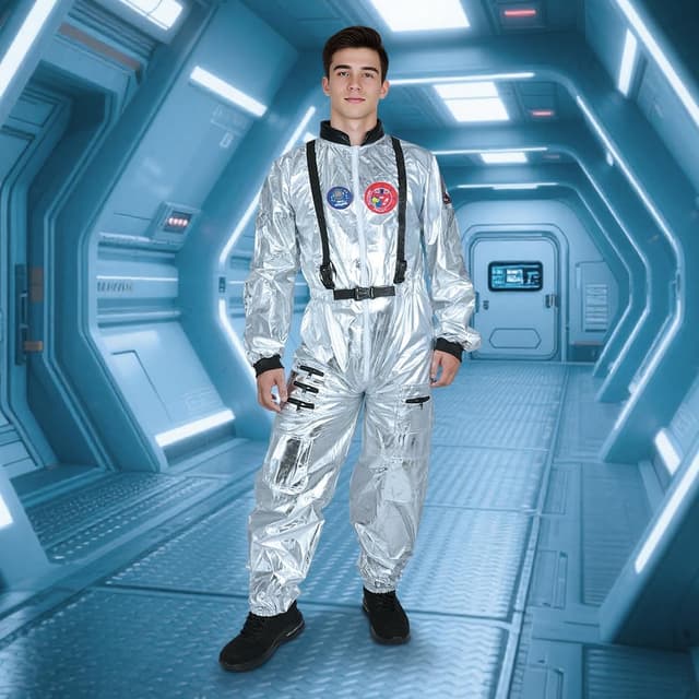 Detalle de AUYAO Astronaut Kostüm Herren Silber – Astronautenoverall für Erwachsene (unisex) für Halloween, S–XL