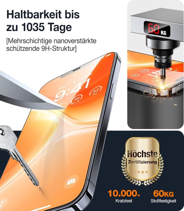 Detalle de TORRAS Panzerglas-Schutzfolie für iPhone 12 / 12 Pro (9H+, Anti-Fingerabdruck, 2 Stück)