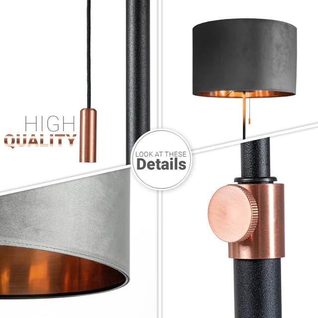 Detalle 2 de Paco Home lampadaire de salon réglable (121,5 à 176,5 cm) avec abat-jour en velours et câble textile 2,5 m, E27