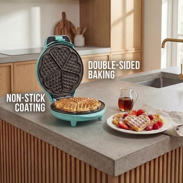 Detalle 2 de Bestron ASW217M : gaufrier pour gaufres classiques en forme de cœur, design rétro, 700 W (menthe/vert)