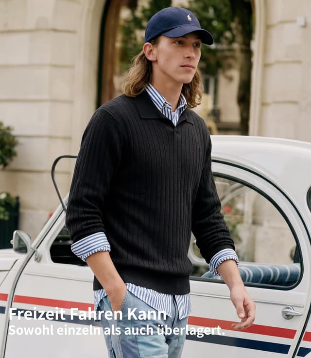 Detalle de GLESTORE Langarm-Poloshirt für Herren mit Giraffen-Stickerei