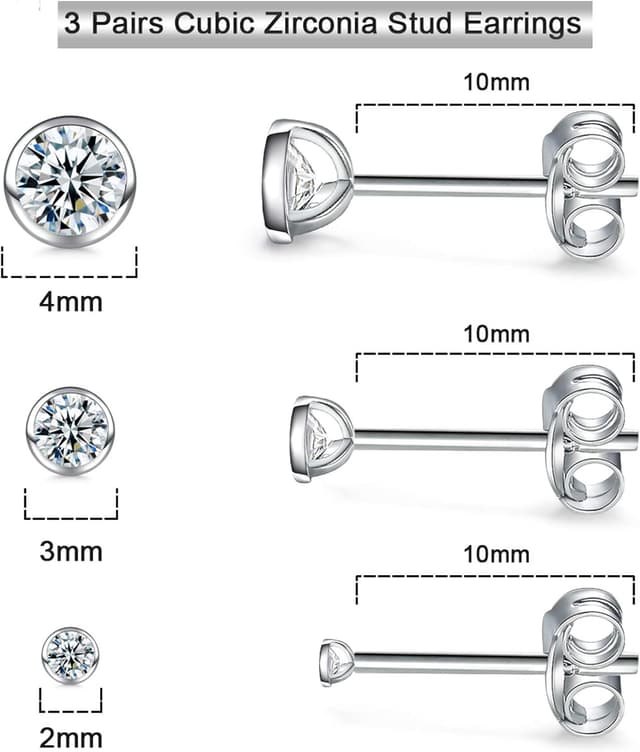 Detalle 2 de Damen Ohrstecker Silber 925 3 Paar 2/3/4 mm