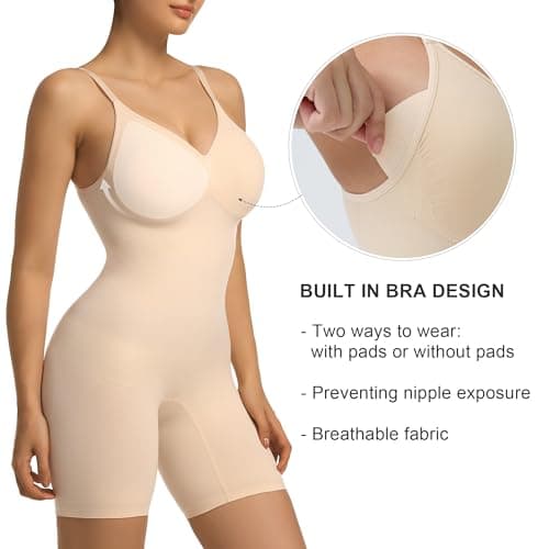Detalle de SHAPERX SAHPERX Body reductor invisible para mujer con control de abdomen y almoadillas extraíbles (Beige, S/M-Plus)