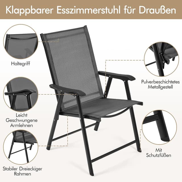 Detalle 1 de Yaheetech 4er Set Gartenstühle Klappstühle Hochlehner mit Rückenlehne & Armlehnen bis 150 kg Belastbarkeit