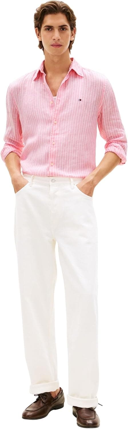 Detalle 2 de Tommy Hilfiger camicia linen a righe da uomo