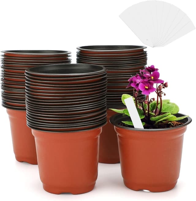 Detalle de KINGLAKE 50-pack 10cm Plastic Plant Pots with 100 Plastic Plant Labels