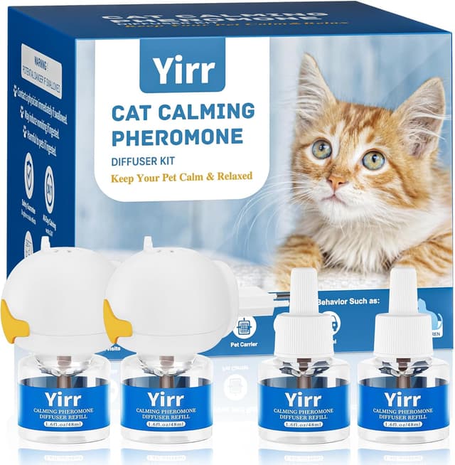 Detalle de Crenze Pheromone Katzen Beruhigung Steckdose Set (2 Diffusoren, 4 Nachfüllflaschen je 48 ml) – naturbasierte Entspannungshilfe