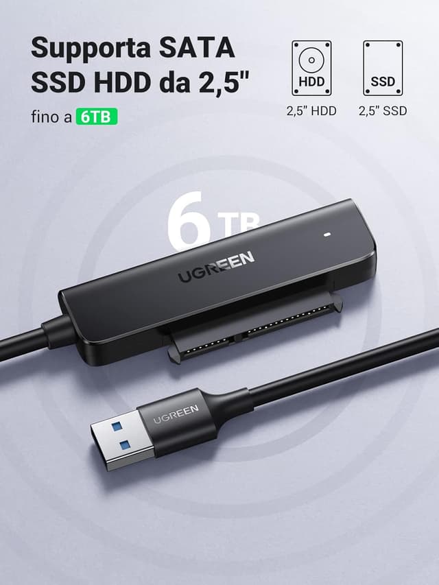 Detalle de UGREEN Adattatore SATA USB 3.0 per SSD/HDD 2,5" fino a 10 TB con UASP, TRIM e S.M.A.R.T.