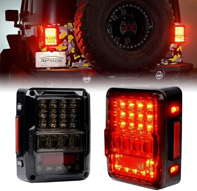 Detalle de Xprite 4D Smoked LED Tail Lights for 2007–2018 Jeep Wrangler JK/JKU (Plug & Play, DOT Approved)