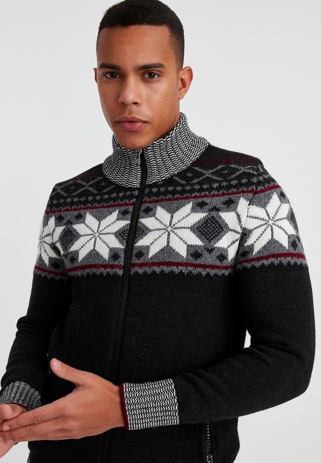 Detalle 2 de Leif Nelson cardigan en tricot zippé pour homme à col montant, style norvégien