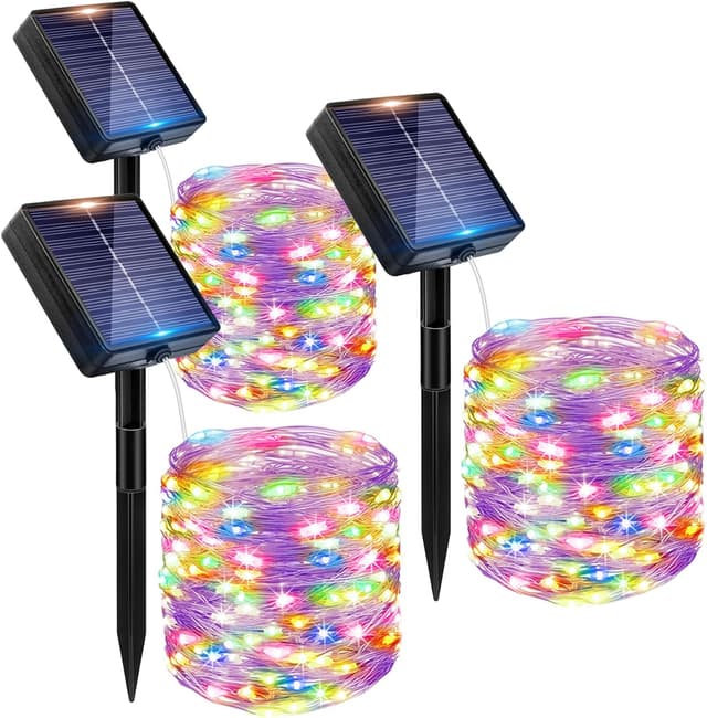 Detalle de Peasur 3 Pacchi Luci Solari Esterno con 120 LED, IP65 (12+2 m) Multicolore