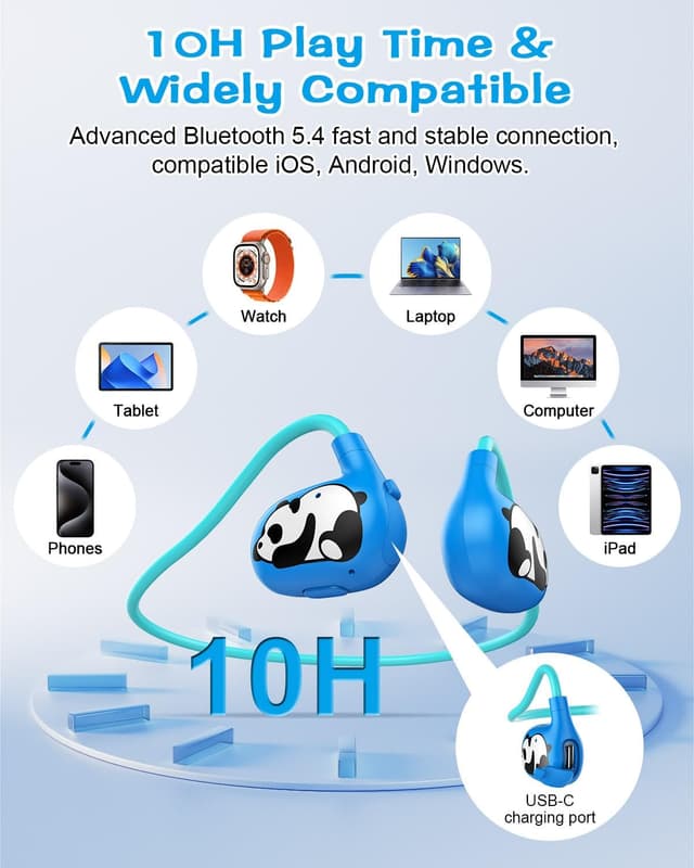 Detalle 2 de BANIGIPA Kids Headphones (Open Ear) Bluetooth 5.4 with Mic, 13g Ultra-Light, 10H Playtime