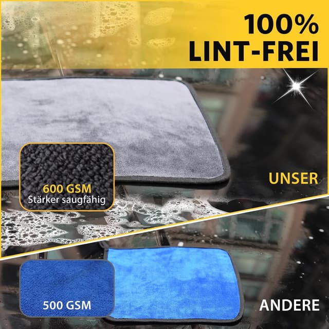 Detalle de KEYAYE Autopflege-Set mit 3 Mikrofasertüchern & 2 Mikrofaser-Waschhandschuhen (600 GSM, 40x30 cm)