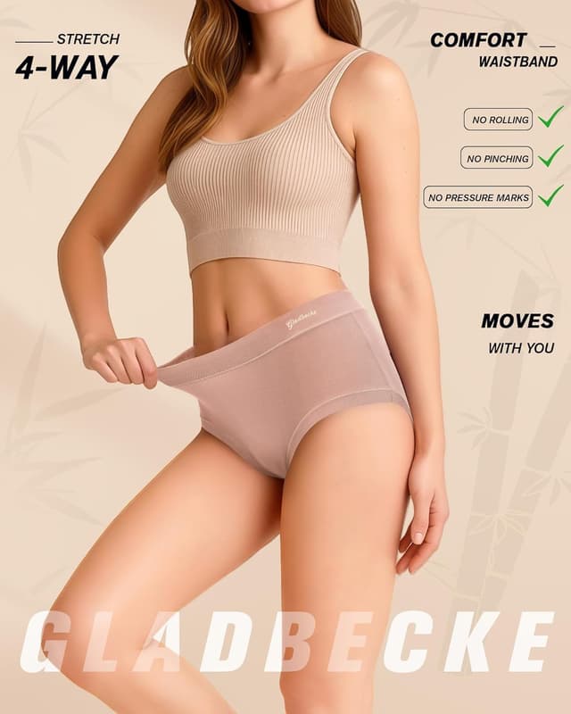 Detalle 2 de Gladbecke Bambus Unterhosen Slips (5er Pack) – damenfreundlich, weich & etikettenfrei