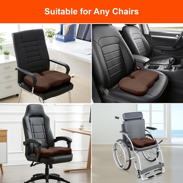 Detalle de inaepeak Memory Foam Seat Cushion for Coccyx Tailbone Pain Relief (Brown Mesh, Non-slip)