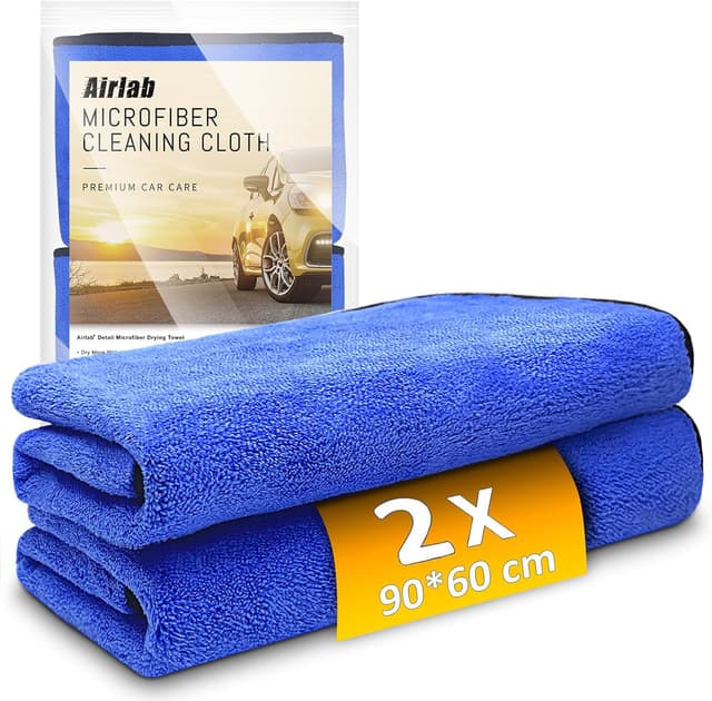 Detalle de Airlab 2X Large Microfibre Car Cleaning Cloths (90x60cm) – 500GSM Dual-Sided Drying Towels for Detailing