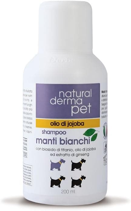Detalle de Natural Derma Pet Shampoo per Cani Pelo Bianco 200 ml (100% vegan) per manti chiari e delicati