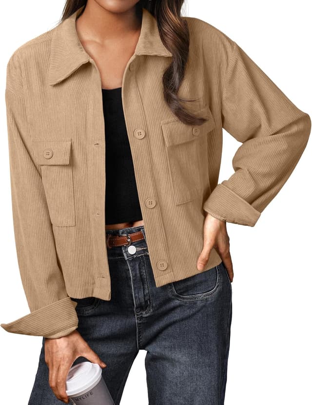 Thumbnail 6 de IWOLLENCE Cordjacke Damen Hemdjacke Cordhemd – kurze Shacket mit Revers und Knopfleiste