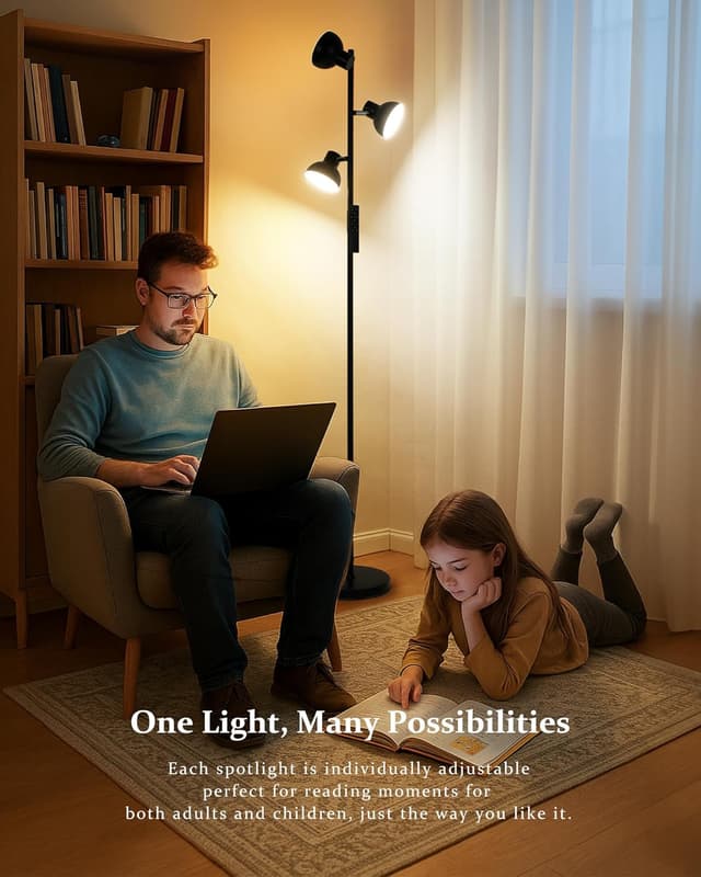 Detalle de LuminexDesigns lampada da terra a 3 faretti LED 36W dimmerabile con telecomando e controllo touch