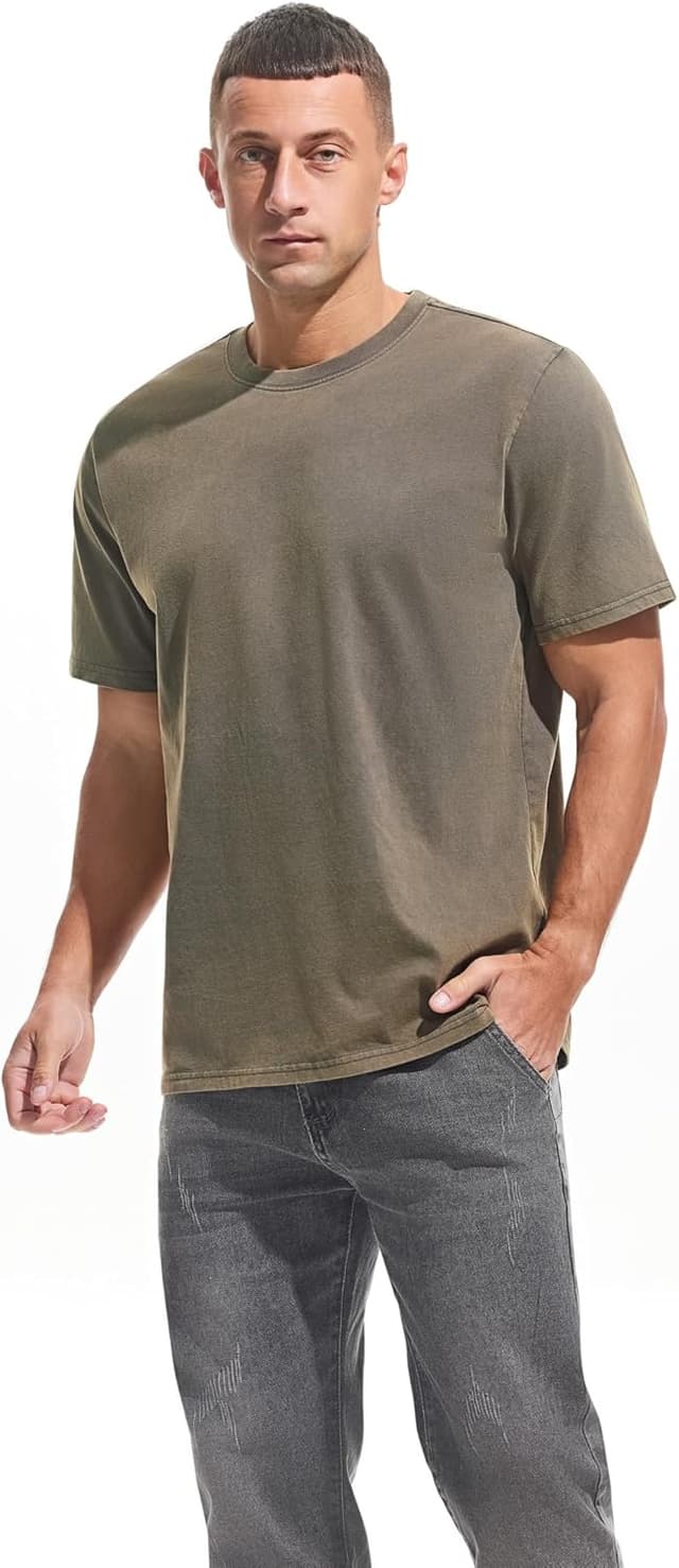 Detalle de Herren Dick T-Shirt aus 100% Baumwolle (Heavyweight 250 g/m²) – stone washed, regular fit, kurzarm basic