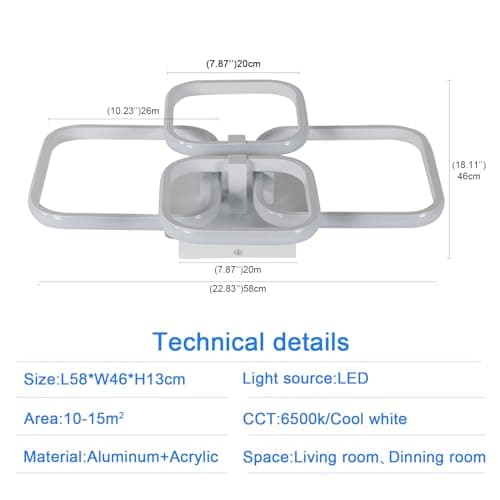Detalle 1 de Comely 48W Lámpara LED de Techo Cuadrados 📡