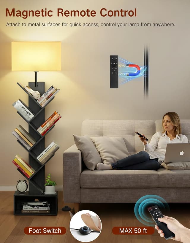 Detalle 2 de OUTONLIFE Libreria a forma di albero in legno con luci e 6 ripiani autoportante nero, con telecomando