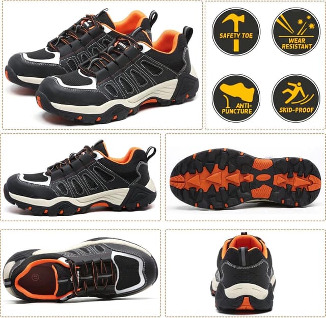 Detalle de ISOOUS Scarpe Antinfortunistiche con punta in acciaio traspiranti leggere (nero/arancione) UE 40