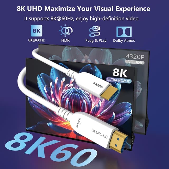 Detalle 2 de Anehmeta 8K Glasfaser HDMI Kabel 45m