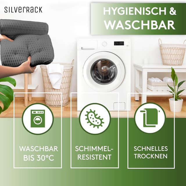 Detalle de SilverRack Badewannenkissen MEDIUM-WEICH (Grau 4D) – Nackenkissen mit Saugnäpfen für die Badewanne