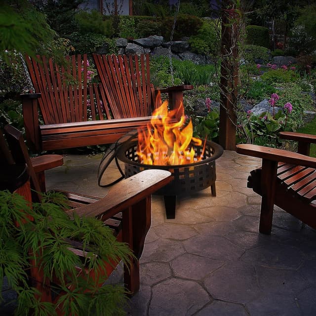 Detalle 2 de blumfeldt Boston – Braséro de chauffage extérieur Ø 70 cm en acier noir, avec grille anti-étincelles