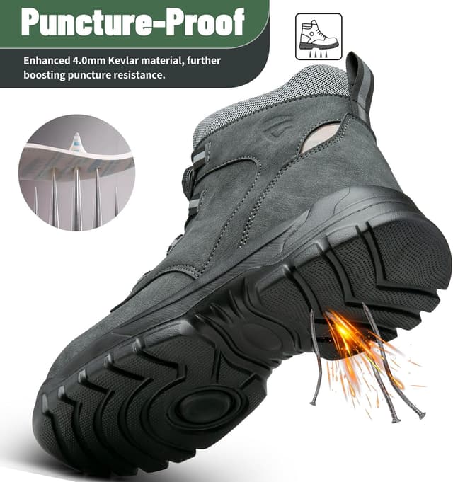 Detalle de KOIFISH steel toe cap work boots with quick lace system and anti-slip grip