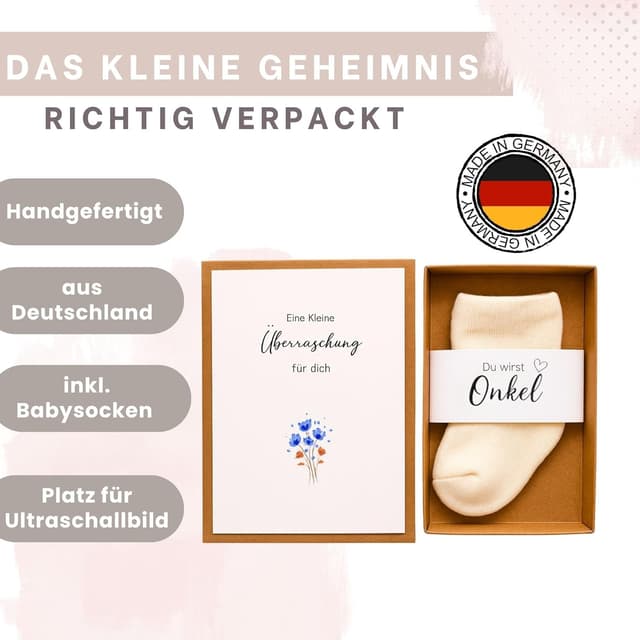 Detalle de Milaboo Geschenkbox zur Schwangerschaftsverkündung – personalisierte Überraschung „Du wirst Oma/Opa/Tante/Onkel“ mit Babysöckchen