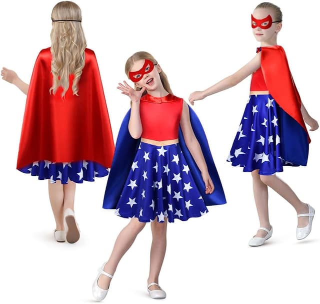 Thumbnail 4 de AOOWU Disfraz Wonder Niña 🦸♀️ Vestido con Capa y Máscaras