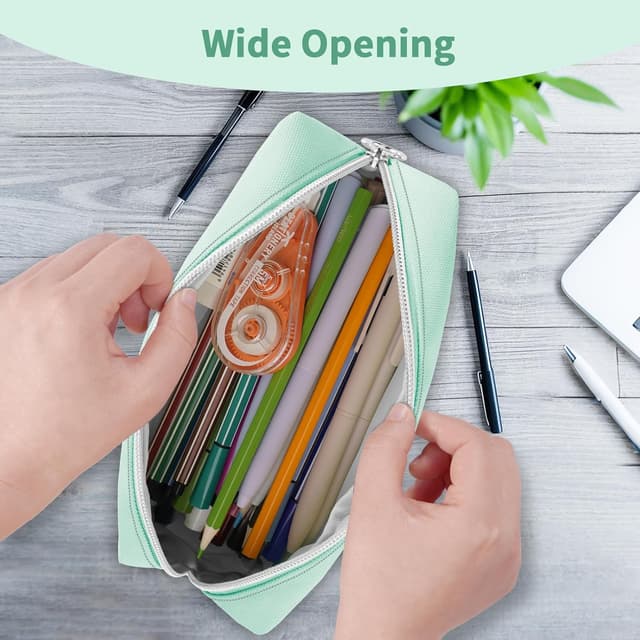 Detalle de FINPAC Trousse scolaire à crayons et maquillage Vert (ne pas toucher) — 1 compartiment, polyester résistant