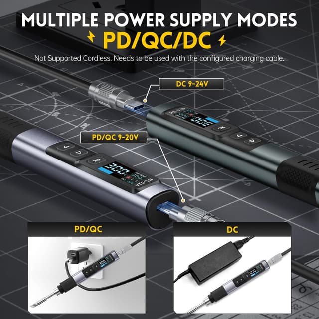 Detalle de FNIRSI HS-02B kit di saldatura portatile da 100 W (100–450 °C) con penna digitale