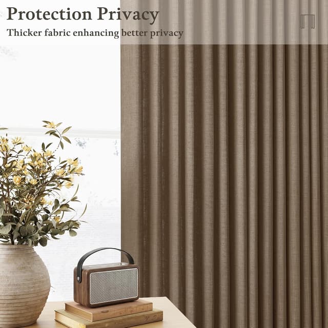 Detalle de Dutch Cocoa Pinch Pleated Linen Curtains (112-Inch Long), 2 Panels Set