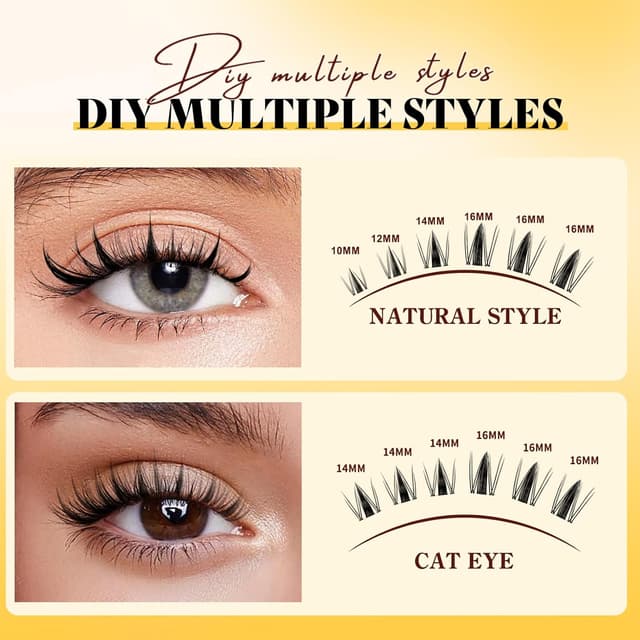 Detalle de QUEWEL Manga-Lashes Cluster-Lashes Set (144 Stück) DIY mit Kleber, Pinzette und Entferner – 10 bis 18 mm