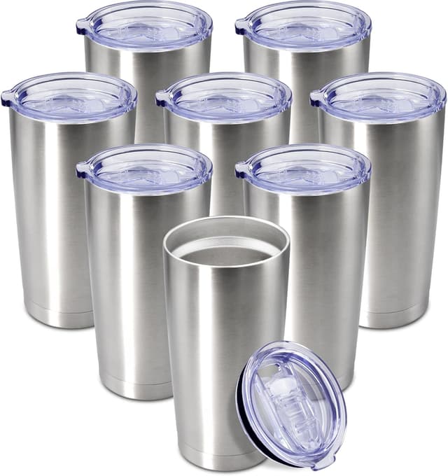 Detalle de AEPDTD 20 oz Coffee Travel Tumbler (Stainless Steel Double-Wall Vacuum) with Lid — 8-Pack