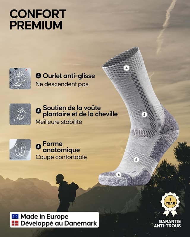 Thumbnail 2 de DANISH ENDURANCE Chaussettes Mérinos Lot de 3