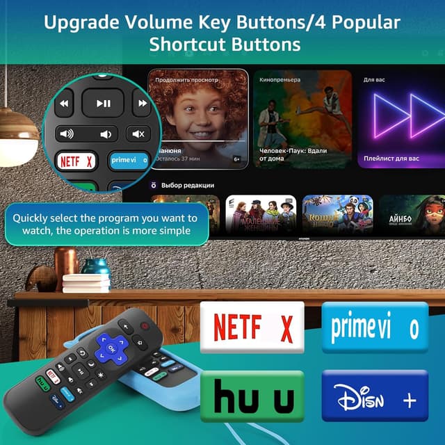 Detalle 2 de (2+2 Packs) Roku TV Replacement Remote with Glow-in-the-Dark Silicone Covers