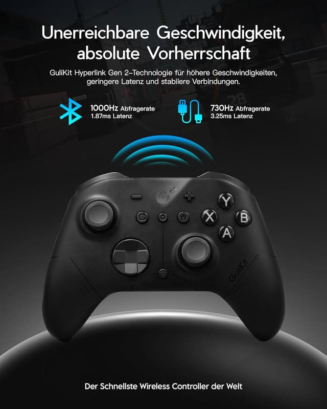 Detalle 2 de GuliKit ES PRO Wireless Controller – niedrige Latenz, TMR-Sticks und bis zu 30 Stunden Akku für PC, Windows, Android, iOS & Switch