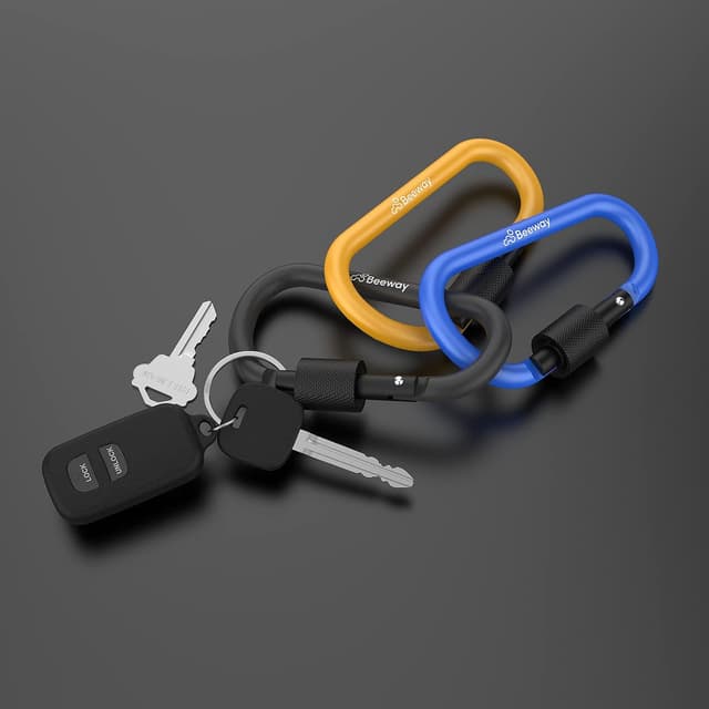Detalle de BEEWAY Locking Carabiner (Premium Aluminium Alloy D-Ring) – 3 Pack Key Chain Clip Hooks