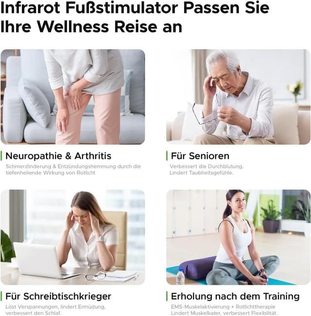 Thumbnail 6 de Durchblutungsstimulator für Beine mit Rotlichttherapie, EMS/TENS Fußmassagegerät (4 Elektrodenpads)