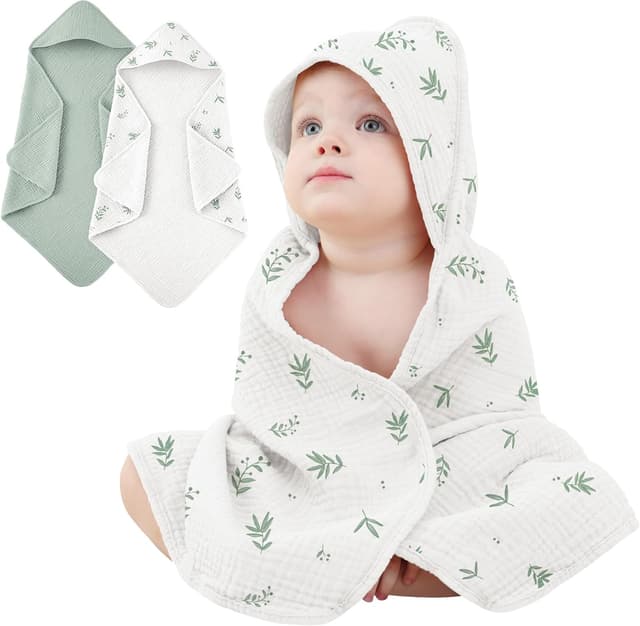 Detalle de Susurration Baby Handtuch mit Kapuze – 4-lagig aus Musselin-Baumwolle, 2er-Set