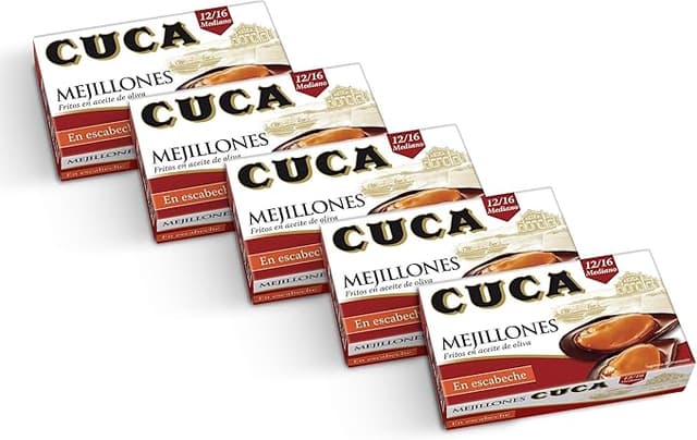Imagen de Mejillones Cuca en escabeche 12/16 piezas, pack de 5 latas 🦪 en OfertitasTOP