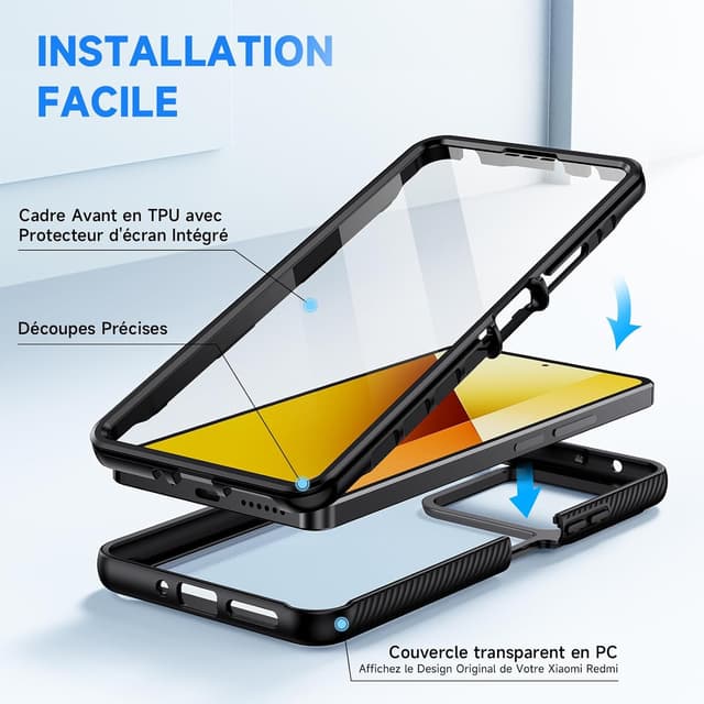 Detalle de Coque seacosmo pour Xiaomi Redmi Note 13 5G – antichoc double face transparente avec protection d’écran (noir)