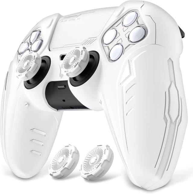 Detalle de PlayVital Silicone Grip Skin for PS5 Controller (Anti-Slip) – CyberMech design, white