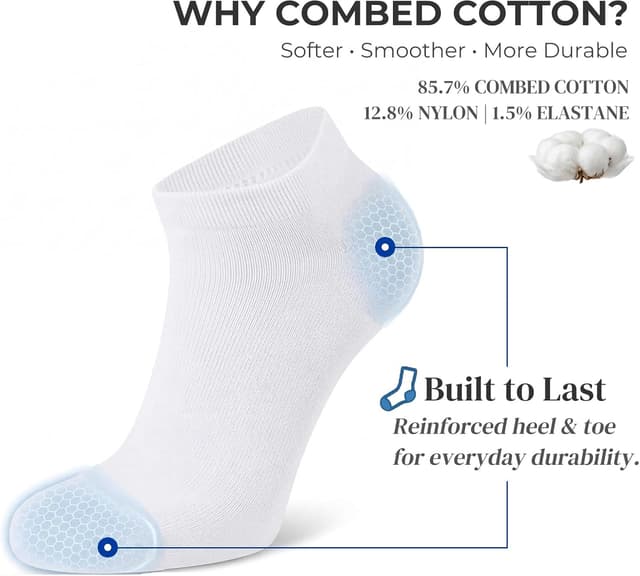 Detalle 2 de Wamicu 10 paires de chaussettes basses en coton peigné (unisex) pour sport, travail et loisirs